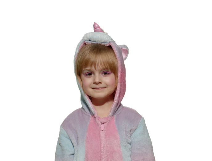 kid wearing unicorn hoodie